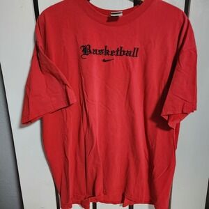 Nike Mens Tshirt Embroidered Center Swoosh Size XL Red‎ Silver Tag Basketball
